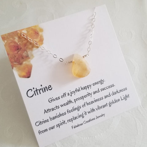 Raw Citrine Crystal Necklace, Healing Crystal Jewelry, Gift for Her