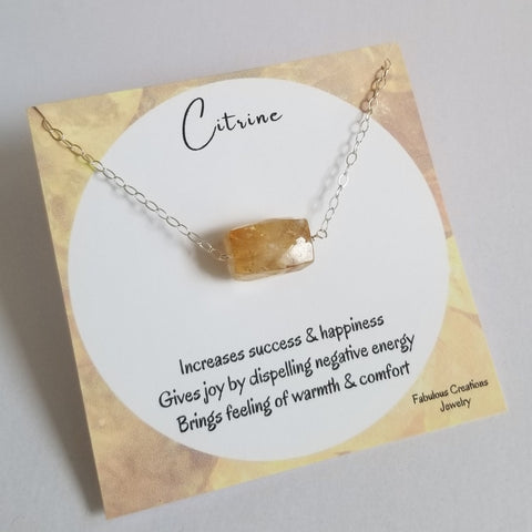 Natural Citrine Crystal Necklace, Stone of Joy, Healing Crystal Jewelry