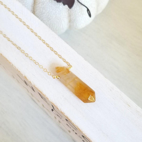 Natural Citrine Crystal Point Pendant Necklace