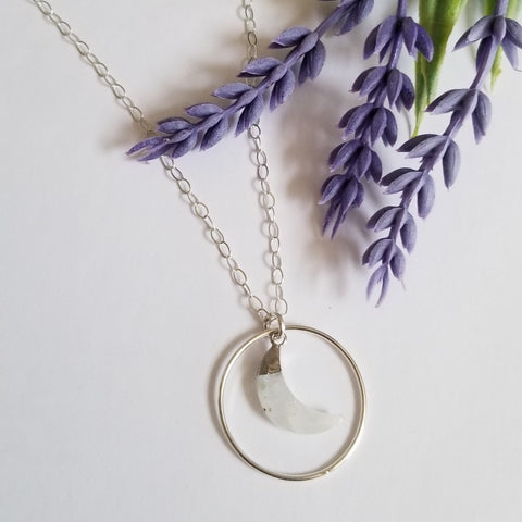 Half Moon Pendant Necklace for women, Sterling Silver Moonstone Necklace