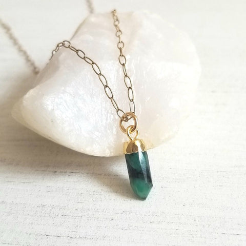 Dainty Gold Emerald Spike Necklace