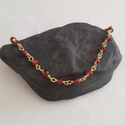 Garnet Chain Bracelet, Boho Beaded Bracelet, Dainty Gemstone Bracelet, Handmade Jewelry in the USA