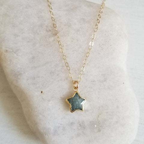 Aquamarine Star Charm Necklace, Gift for Her