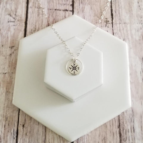 Sterling Silver Compass Pendant Necklace, Graduation Gift