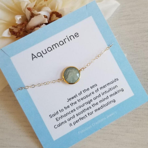Aquamarine bracelet, dainty gold bracelet, March birthstone, gift for her