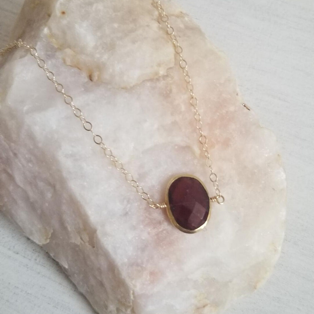 Garnet necklace, January birthstone jewelry, dainty gold choker necklace, gift for her