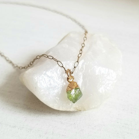 Raw Peridot Crystal Necklace, August Birthstone Necklace