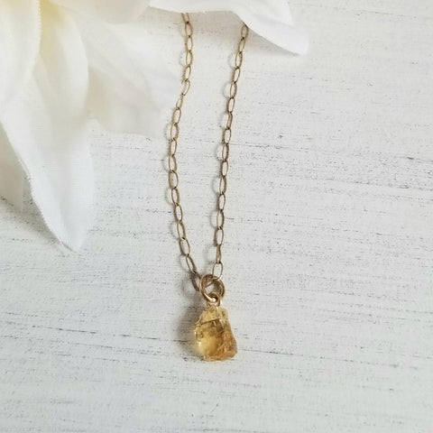 Thin Gold Chain Citrine Necklace, Raw Gemstone Necklace