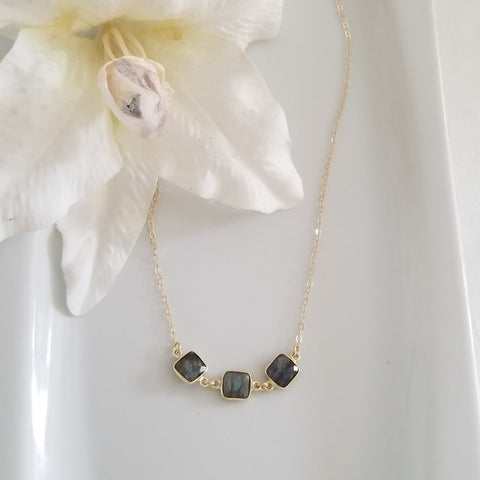 Gold Filled Chain Necklace, Labradorite Bar Necklace
