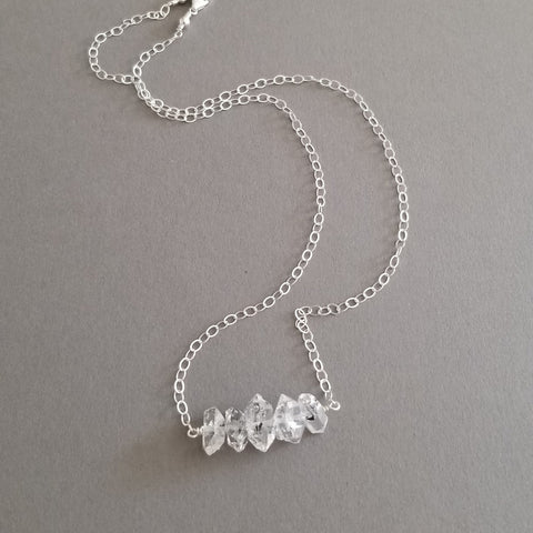 Sterling Silver Herkimer Diamond Necklace, Raw Crystal Bar Necklace