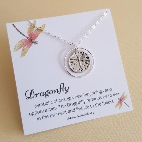 Dragonfly Necklace, Silver Dragonfly Pendant, Symbolic Jewelry, Inspirational Gift for Her, Dragonfly Pendant Necklace with Card, Gift Set