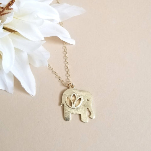Gold Elephant Necklace, Good Luck Charm Necklace