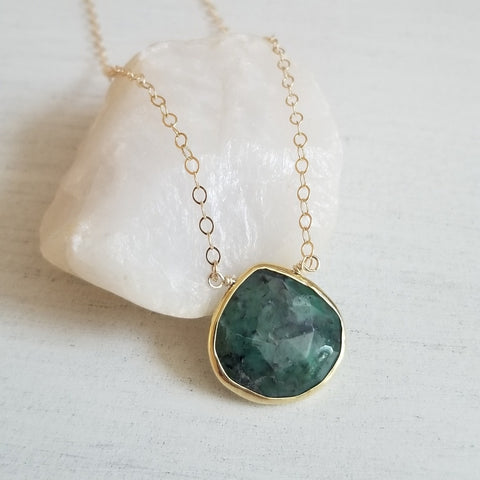 Emerald Drop Pendant Necklace, Gold Filled Chain Necklace