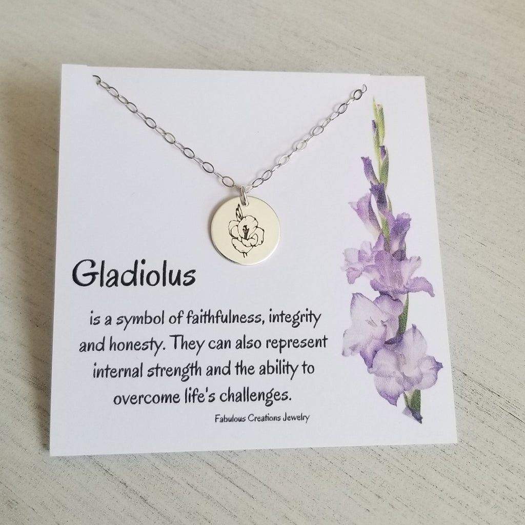 Gladiolus flower necklace, Custom Stamped Flower Jewelry