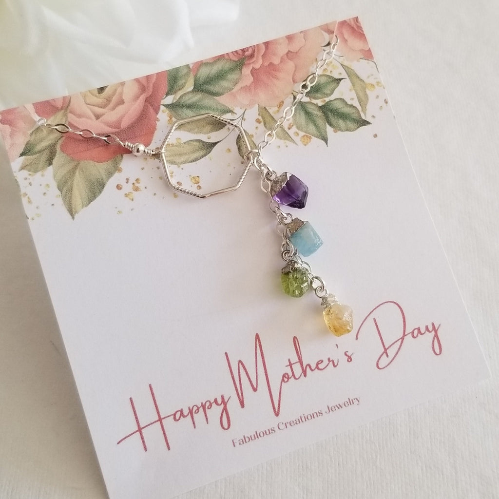 Custom Mother's Necklace, Raw Birthstone Necklace, Family Tree Necklace, Gift for Moms
