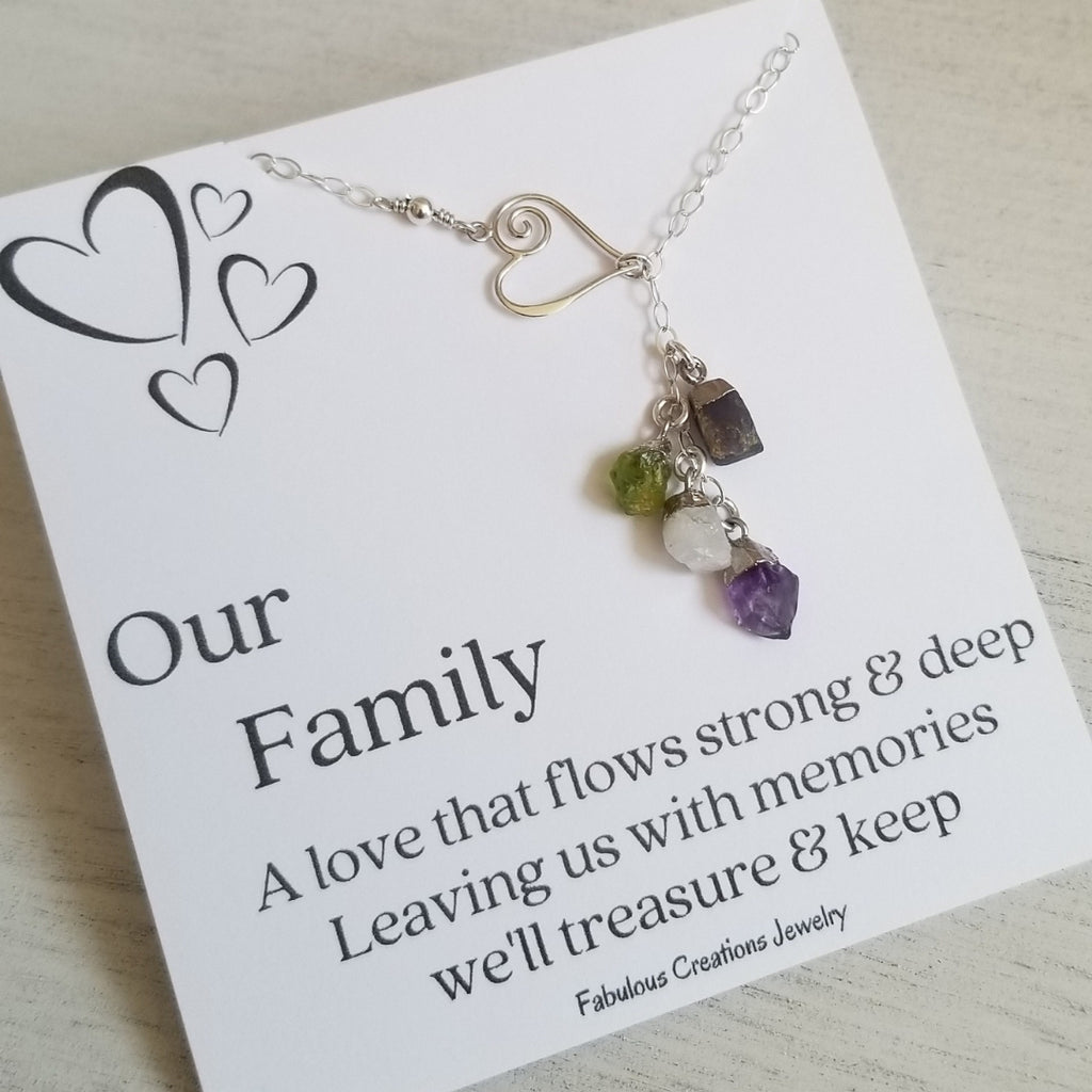 Custom Family Tree Necklace, Raw Birthstone Necklace, Mothers Necklace, Gift for Mom