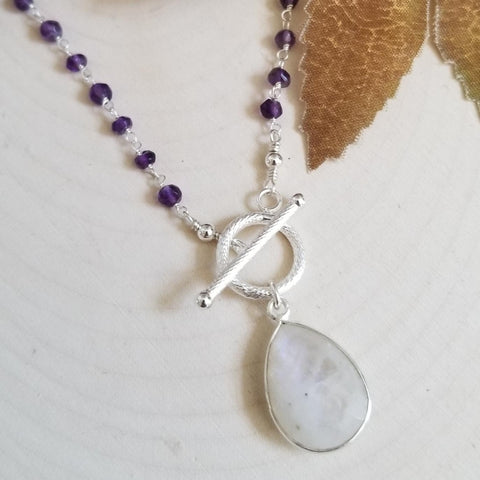 Bohemian Gemstone Necklace, Amethyst and Moonstone Necklace