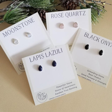 Gemstone Stud Earrings, Teardrop Crystal Studs