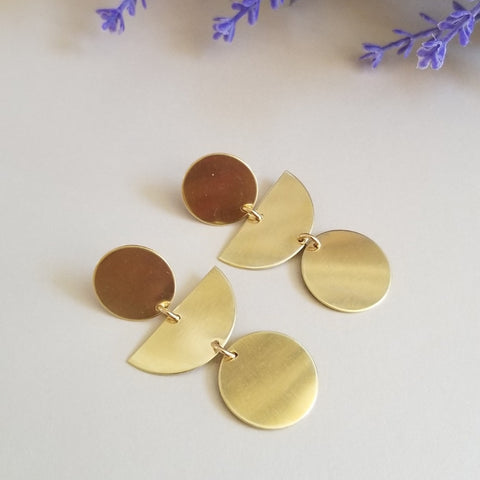 Gold Brass Dangle Earrings, Geometric Statement Earrings
