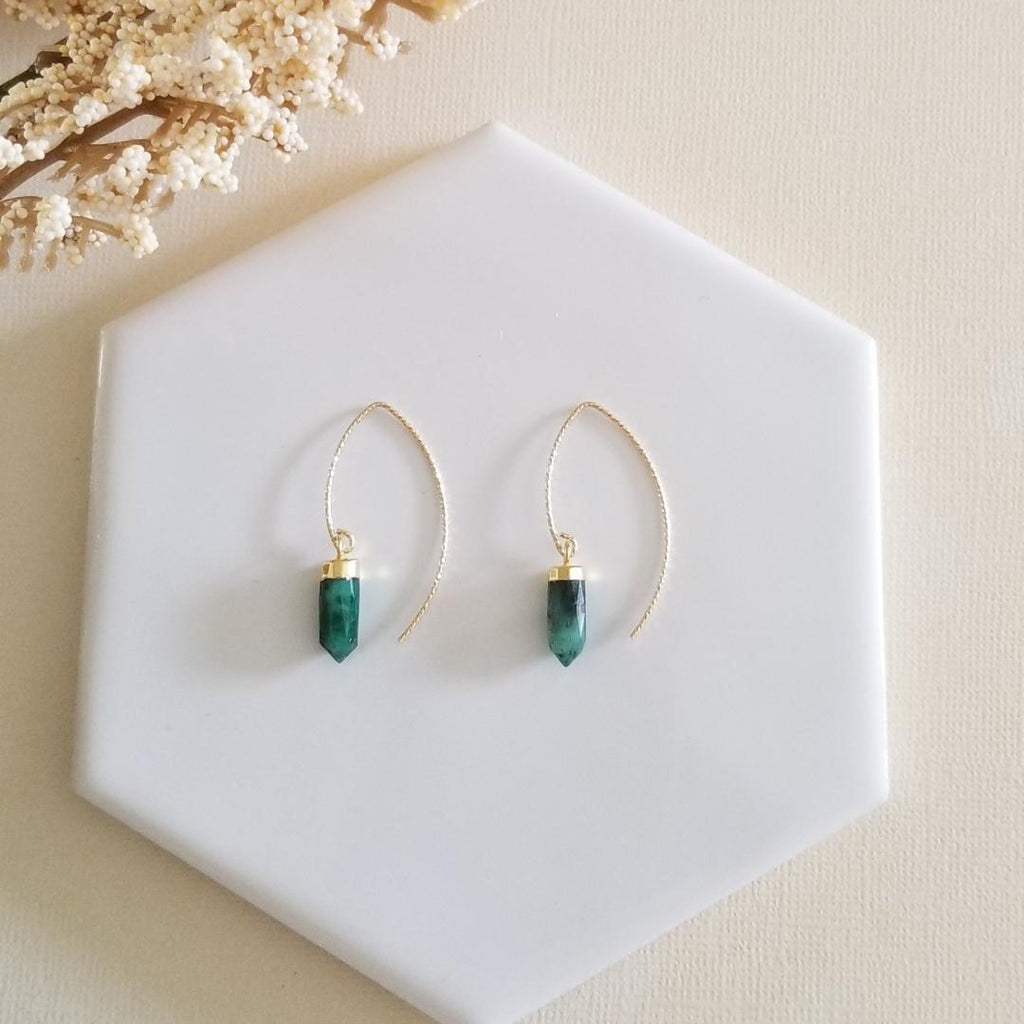 Emerald Earrings, Raw Emerald Spike Earrings, Modern Gemstone Earrings for Women, Dainty Emerald Earrings, May Birthstone, Gift for Her