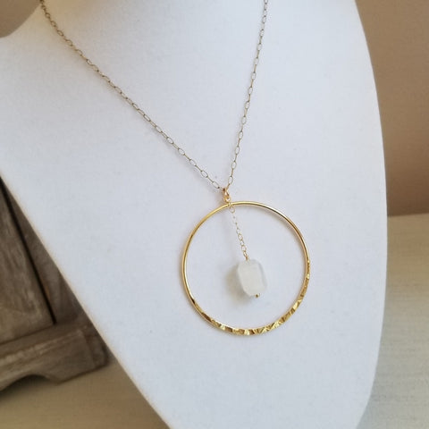 Gold Circle Necklace, Raw Moonstone Necklace
