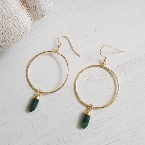 Emerald Earrings, Bohemian Hoops for Her, May Birthstone