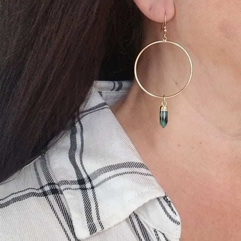 Gold Emerald Hoop Earrings for Women