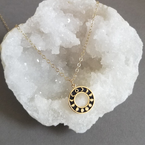 Gold Moon Phases Charm Necklace, Moon Jewelry