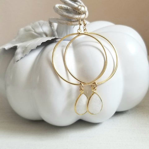 Moonstone hoop earrings, Boho Style Jewelry