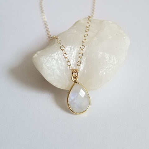 Moonstone Teardrop Necklace, Gift for Mom, Mother of the Bride Gift