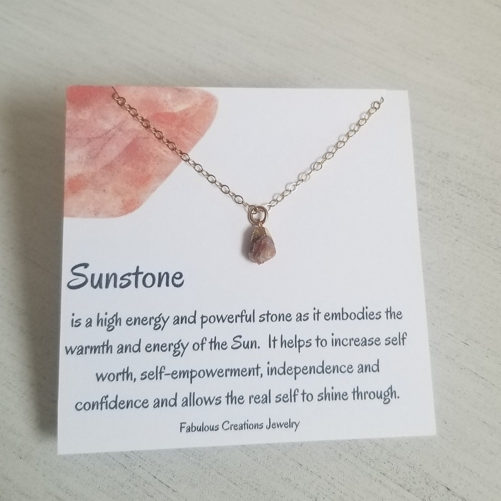 Raw Rough Sunstone Necklace, Dainty Raw Gemstone Necklace, Handmade in the USA by Fabulous Creations Jewelry