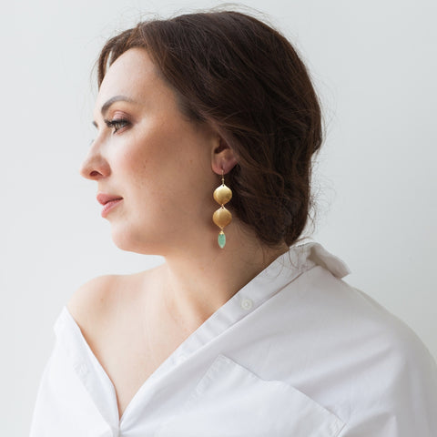 Gold Aquamarine Earrings for women, Long Gold Statement Earriings, Bold Earrings, Natural Gemstone Earrings