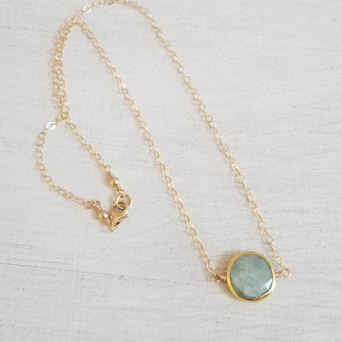 Gold Necklace, Aquamarine Necklace, Birthday Gift, Mother's Day Gift