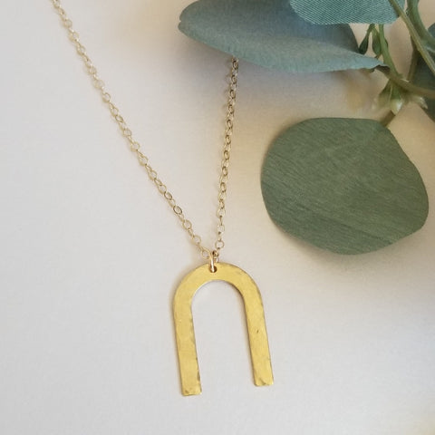 Gold Arch Necklace, Boho Rainbow Necklace