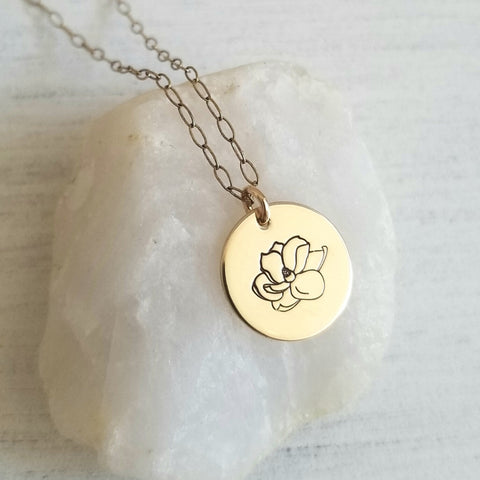 Dainty Magnolia Necklace, Sterling Silver or Gold