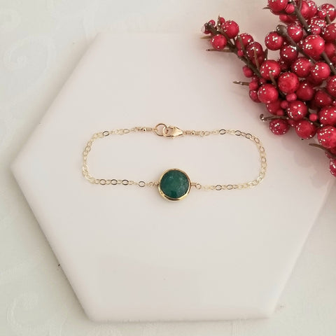 Thin Gold Emerald Bracelet, Dainty Gemstone Bracelet