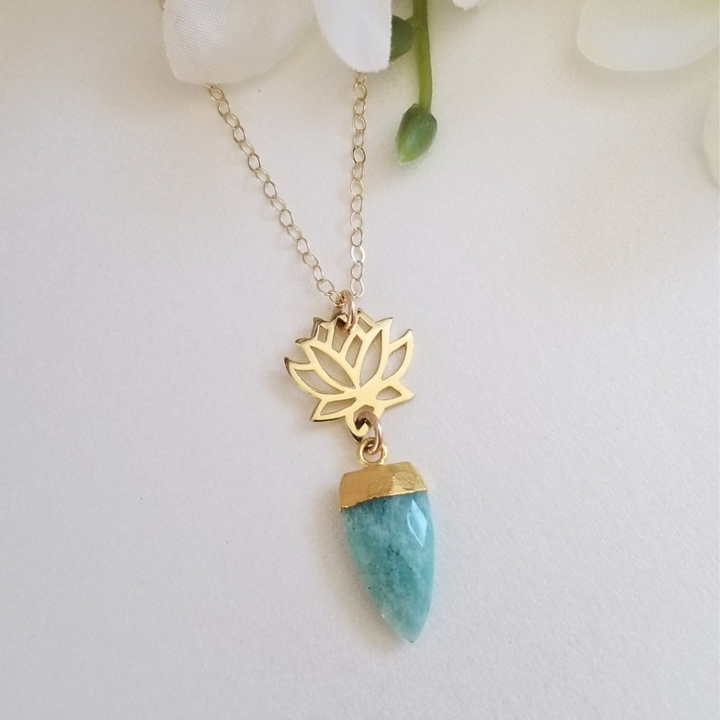 Lotus Blossom Pendant, Amazonite Necklace, Handmade Jewelry