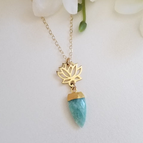 Lotus Blossom Pendant, Amazonite Necklace, Handmade Jewelry