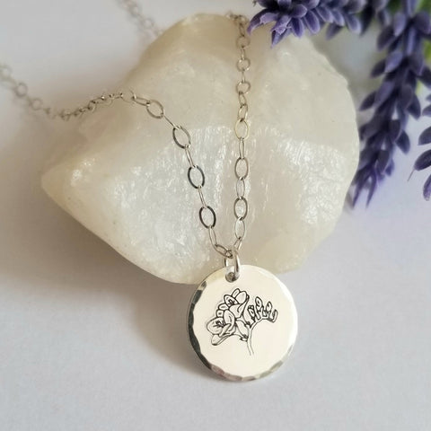 Custom Stamped Flower Charm Necklace, Handmade in the USA