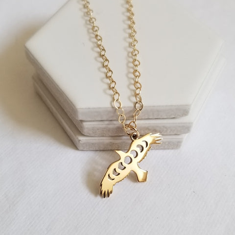 Raven Necklace, Gold Raven Charm Necklace, Bird Necklace, Bird Jewelry, Raven Pendant, Gift for Her, Transformation Jewelry