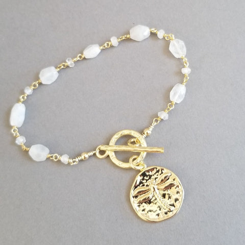 Front Toggle Moonstone Bracelet with Coin Charm