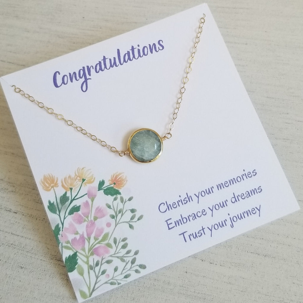 Graduation Gift for Her, Gold Aquamarine Necklace