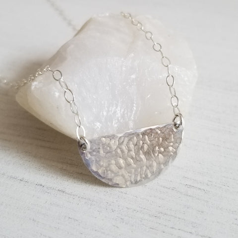 Gift for women hammered Half Moon necklace