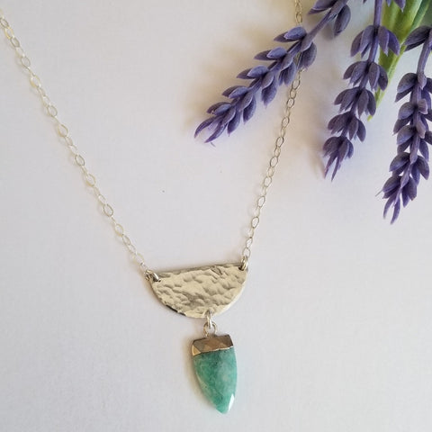Half Moon Pendant Necklace, Amazonite Necklace for Women, Boho Jewelry
