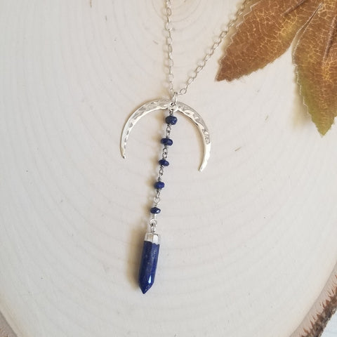 Bohemian Jewelry, Long Moon Pendant Necklace