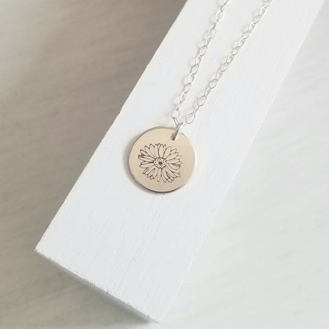 Gerbera Daisy Charm Necklace, Sterling Silver or Gold