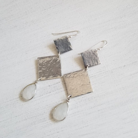 Long Gemstone Earrings, Modern Geometric Earrings