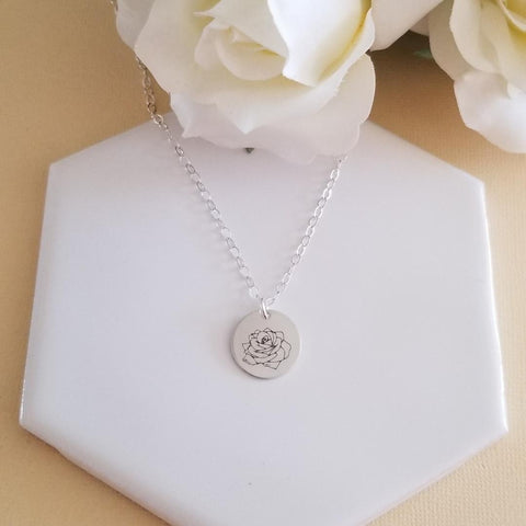 Rose Necklace, June Birth Flower Necklace, Gift for Her, Flower Charm Necklace