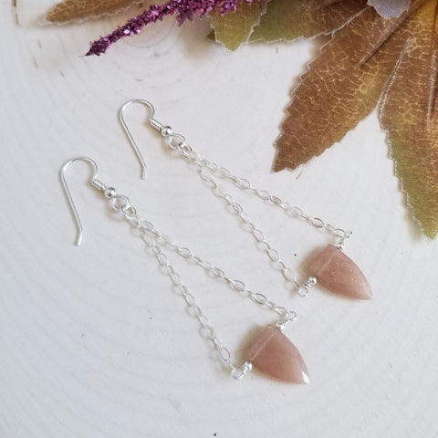 Natural Sunstone earrings, long dangle earrings, boho stone jewelry