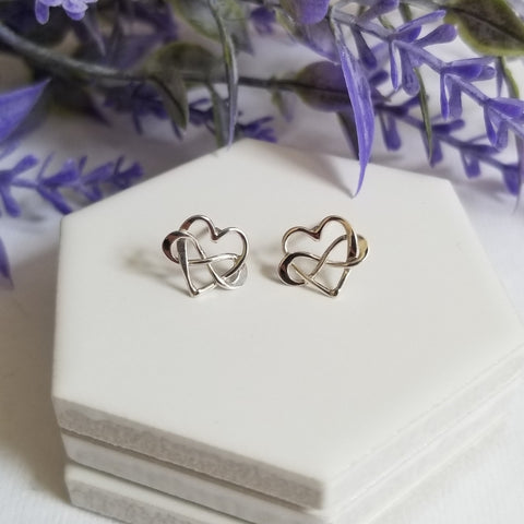 Sterling Silver Infinity Heart Studs, Dainty Stud Earrings